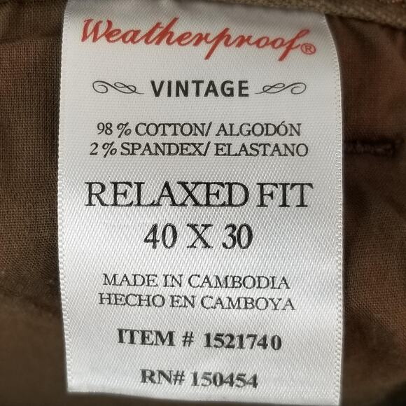 Weatherproof Vintage Pants Mens 40x30 Brown Relaxed Fit Utility Work Zip Pocket - Picture 13 of 13